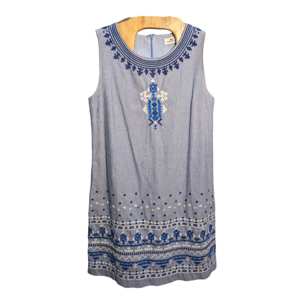 Vineyard Vines Sleeveless Chambray Embroidered Sheath Dress Size 0 - Preowned